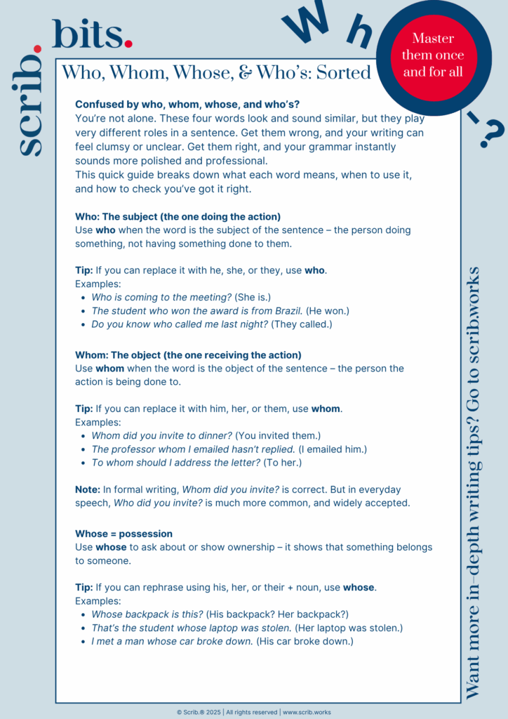 Scrib.bit: Who, Whom, Whose, Who's - front cover